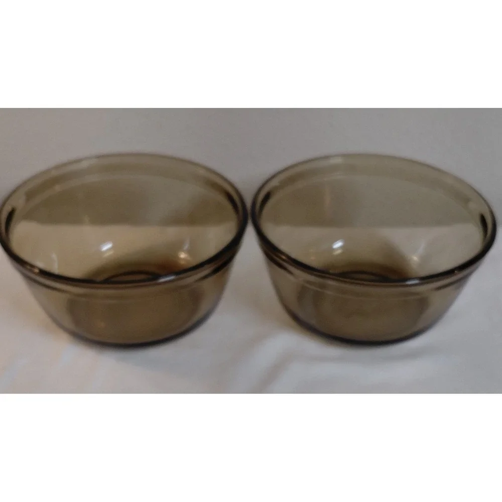 Lot of 2 Vintage Anchor Hocking Smoke Brown Glass Mixing Bowls 1 Qt 6.5